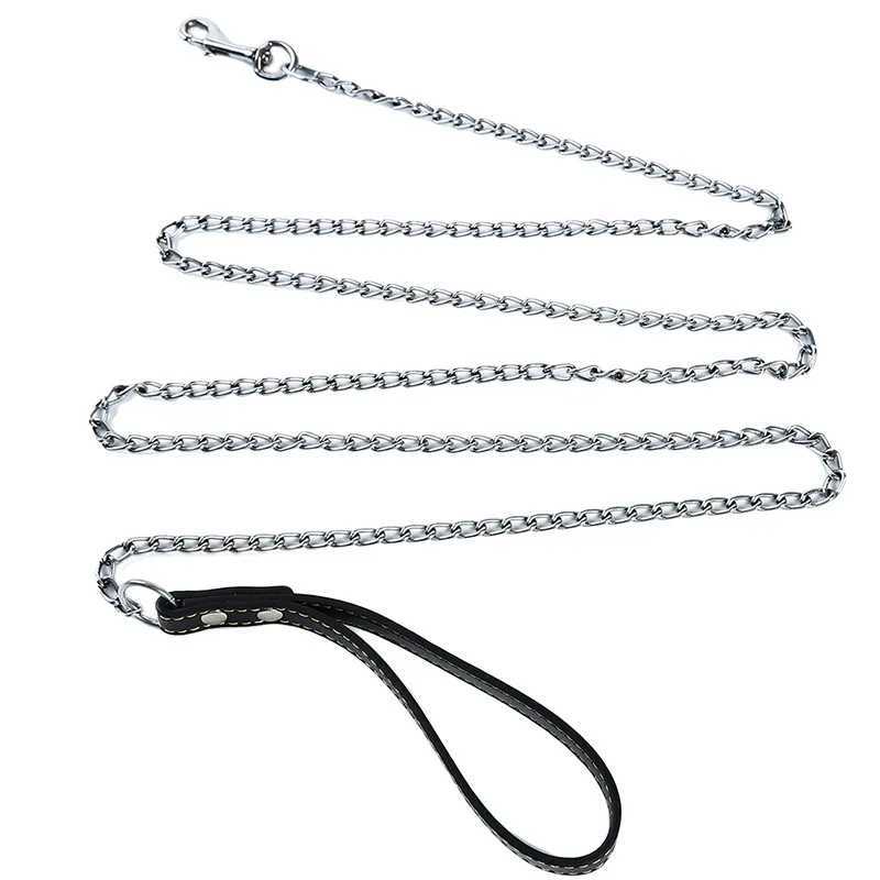 Durable Anti-Bite Metal Dog Chain Lead For Small Medium Large Dog Chain Leash Handle Leads PU Leather Iron Chain Pet AccessoriesXJ250218