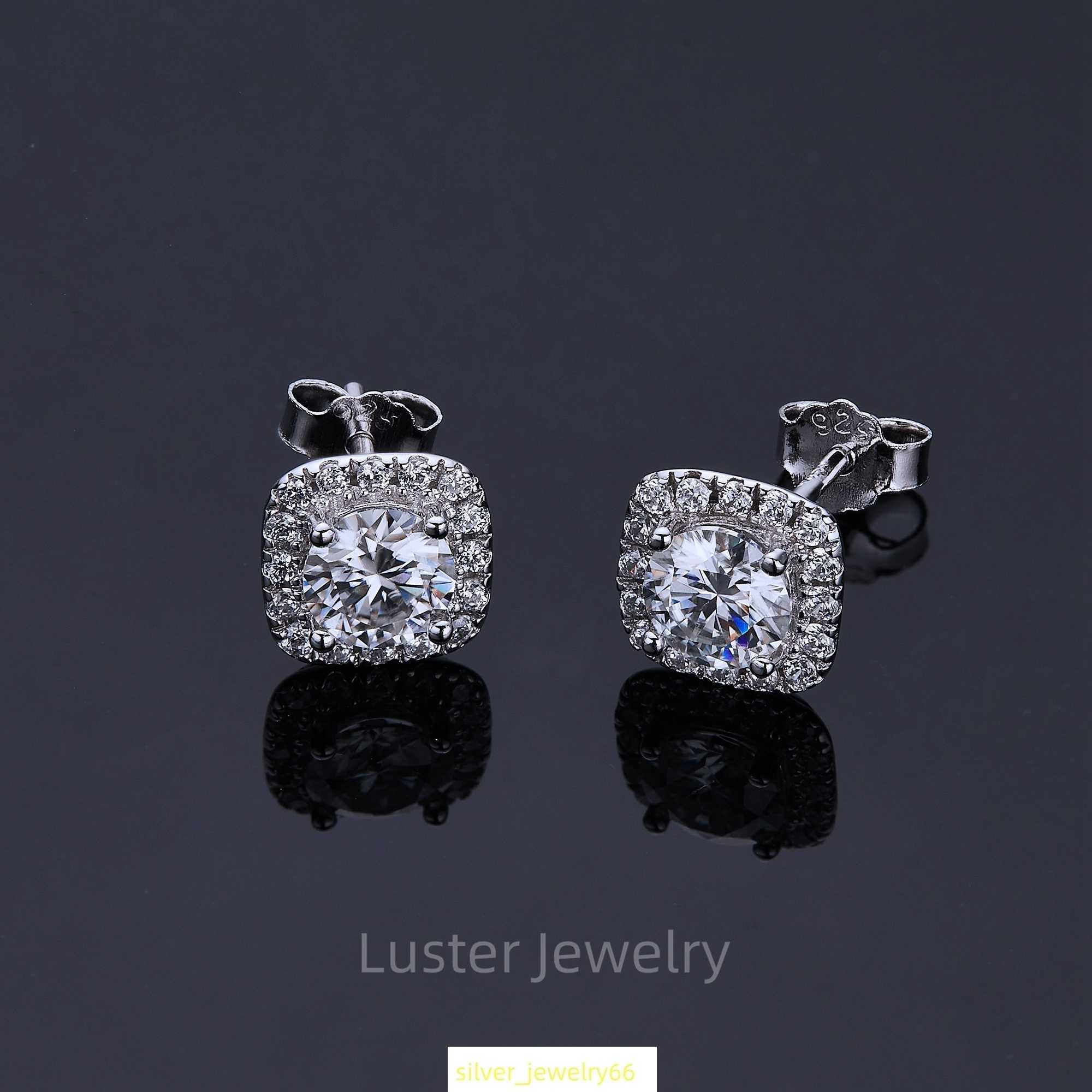 Luster Womens S925 Sterling Silver Moissanite Diamond Stud Earrings 0.5ct D White Round Moissanite Halo Earrings