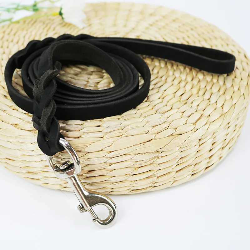 1.2-2.1m Dogs Leads with Hook Genuine Leather Leash Pet Walking Training Brown Black Colors for Medium Pet Shepherd GreyhoundXJ250218
