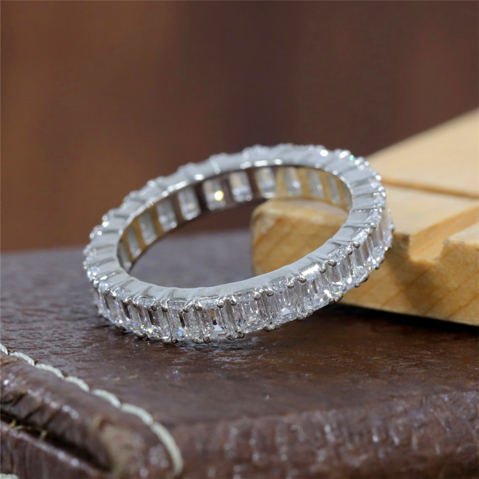 Real Gold Jewelry 18K Real Gold Ring 3.3*2.3mm Emerald Cut Lab Diamond Full Eternity Ring For Women Wedding Band Ring HPHT 18K Gold Diamond