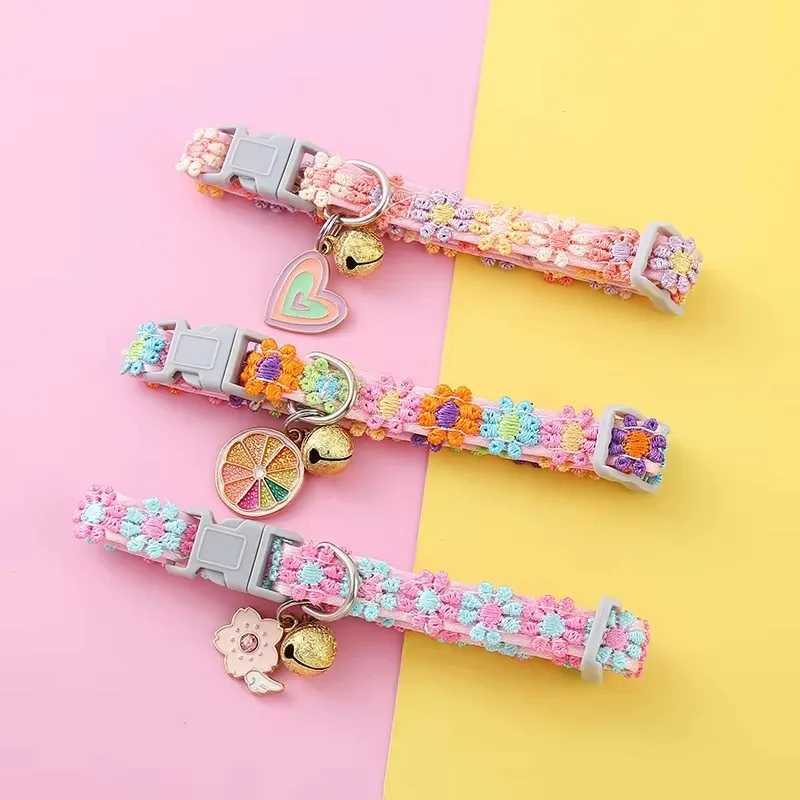 Cat Collars Adjustable Pet Collar With Cherry Handmade Knitted Cat Necklace Cute Collars For Cats Kittens Puppies Pet SuppliesXJ250218
