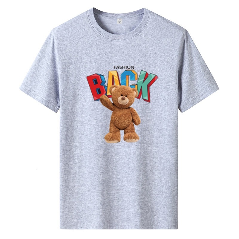 Short Men's Designer T-shirt American Fashion Street Trend T-shirt, Summer New Cotton Half Sleeved Letter Teddy Bear Personalized Print Oversized