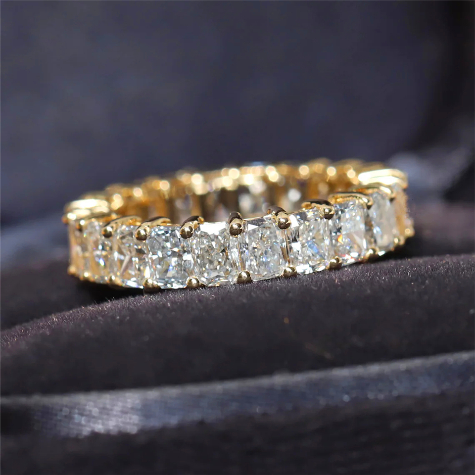 Jewelry 18K Real Gold Radiant Cut 4*3mm Full Eternity Band Certified Lab Grown Diamond Eternity Band Vintage Womens Jewelry Wedding Ring Au750 PT950 A