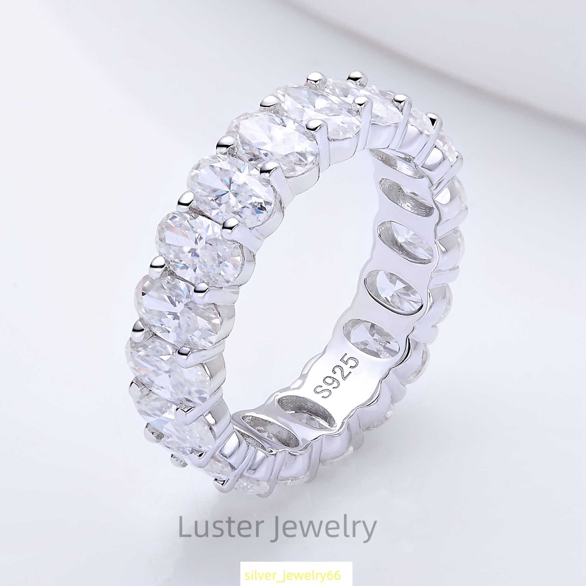 Luster 925 Sterling Silver White Gold Plated Full Moissanite Band 0.3ct/0.5ct/1ct Oval Shape Moissanite Engagement Band Ring