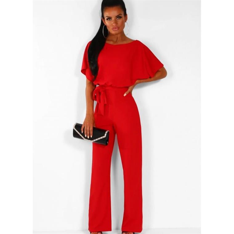 Summer Button Lacing Jumpsuit Fashion Short Sleeve Overalls Women Pure Patchwork Romper Elegant Falbala Straight Jumpsuits