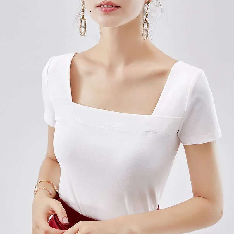 Women Spring Summer Style Cotton Shirts Lady Casual Short Sleeve Square Collar Solid Loose Blouses Women's Tops Df3492