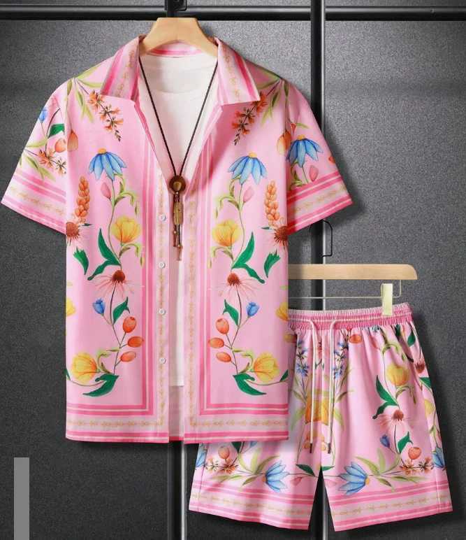 Hawaiian Shirt Set Summer 3D printed 5-color floral pattern shirt+shorts 2-piece fashionable casual sunny beach holiday shirt setXJ250326