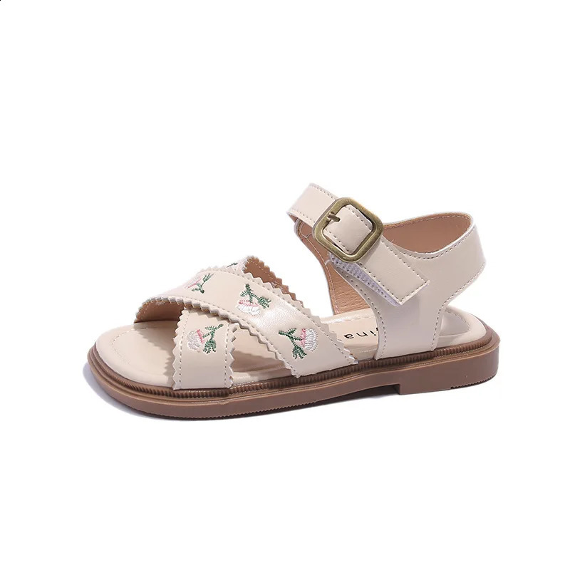 Girls Sandals Summer Embroidered Flowers Baby Girl Casual Beach Shoes Big Kids Princess Sandals Ethnic Style Sweet 250219