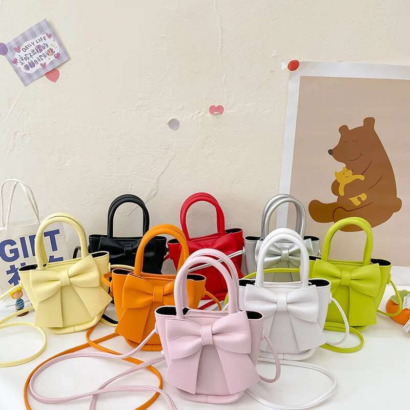Ddmyshoesvip Children Bow Knot Shoulder PU Leather Messenger Bag Girls Single Strap Crossbody Handbag Purse Small Cute Backpack