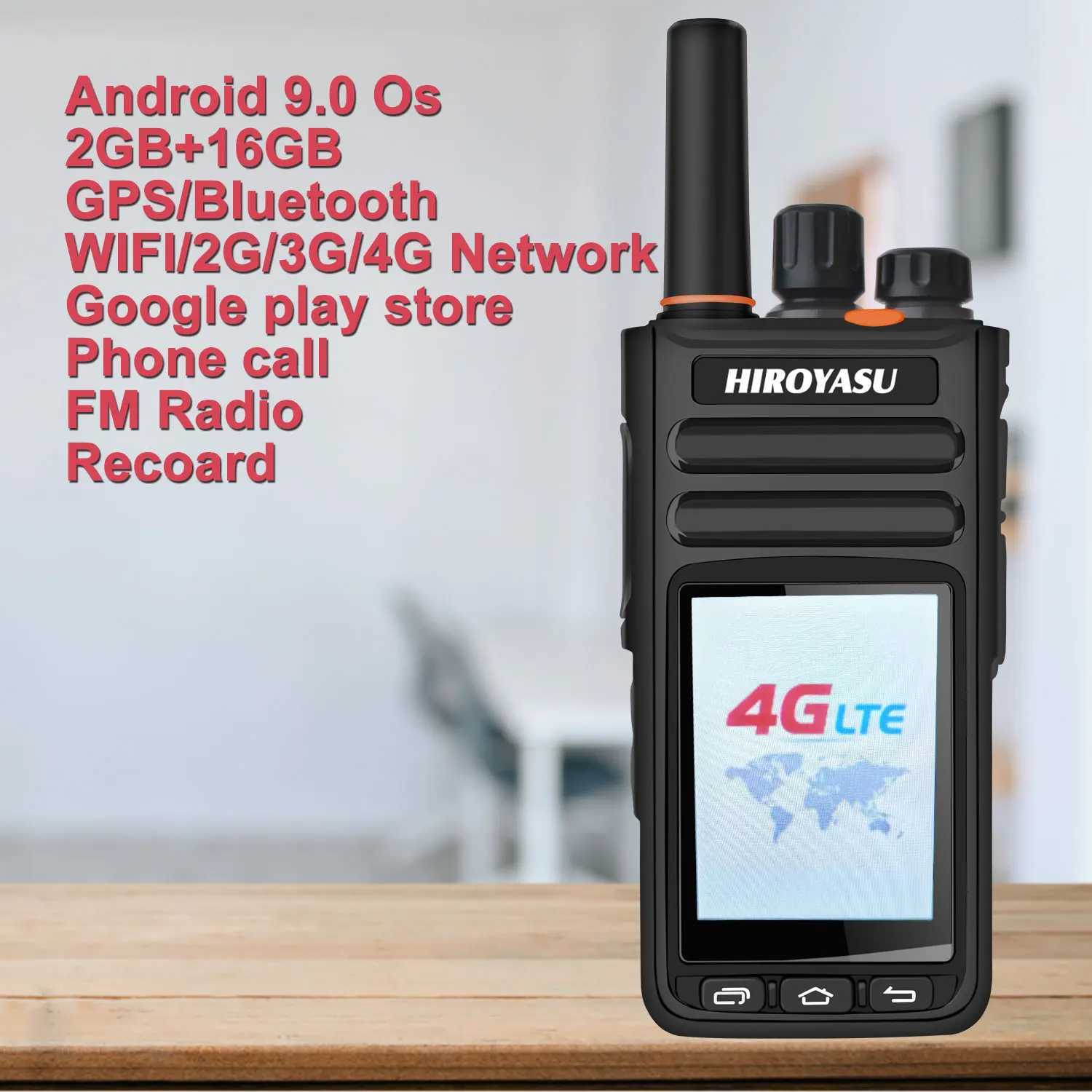 HIROYASU HI-B8 WIFI 2G 3G 4G LTE Zello PoC FM Walkie Talkie 2GB+16GB 2.4 Touch Sn Android 9.0 Phone Call GPS Voice RecordXJ250219