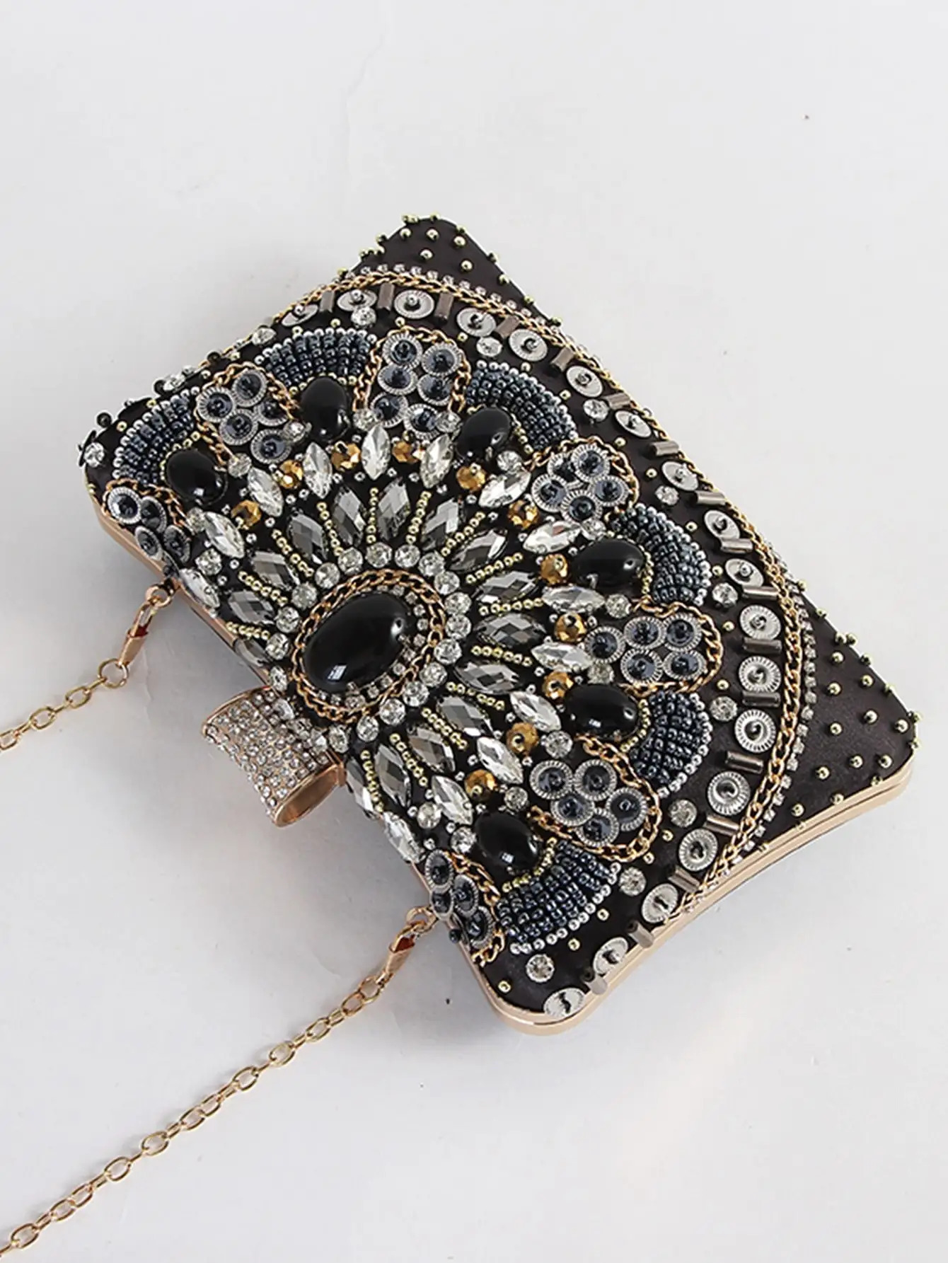 Beaded rhinestone evening bag elegant box clutch wallet party dance womens wedding handbag 250226