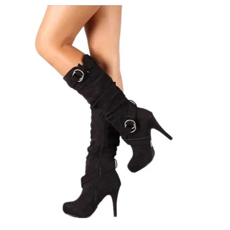 2023Sexy Knee High Women Boots Thin High Heel Round Toe Platform Fashion Ladies Pu Leather Boots Size 34-43 Lady Shoes Z250704