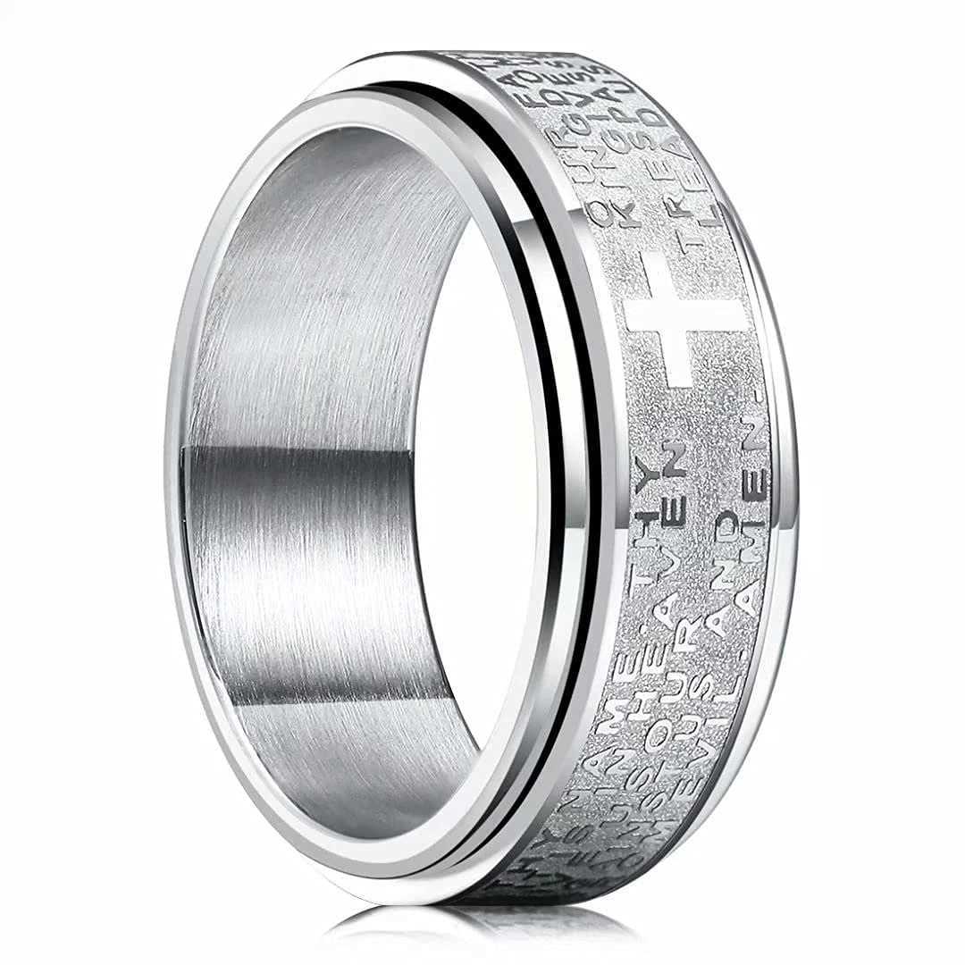 Stainless Steel Anxiety Rings For Men Women Christian Cross Religious Spinner Chain Rings Anti Stress Retro Amulet JewelryXJ250219