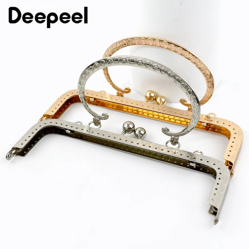 1/2/5Pcs Deepeel 20cm Embossed Metal Bag Handles Purse Frame Kiss Clasp Women Handbag DIY Sewing Brackets Woven Bags Accessories 250214