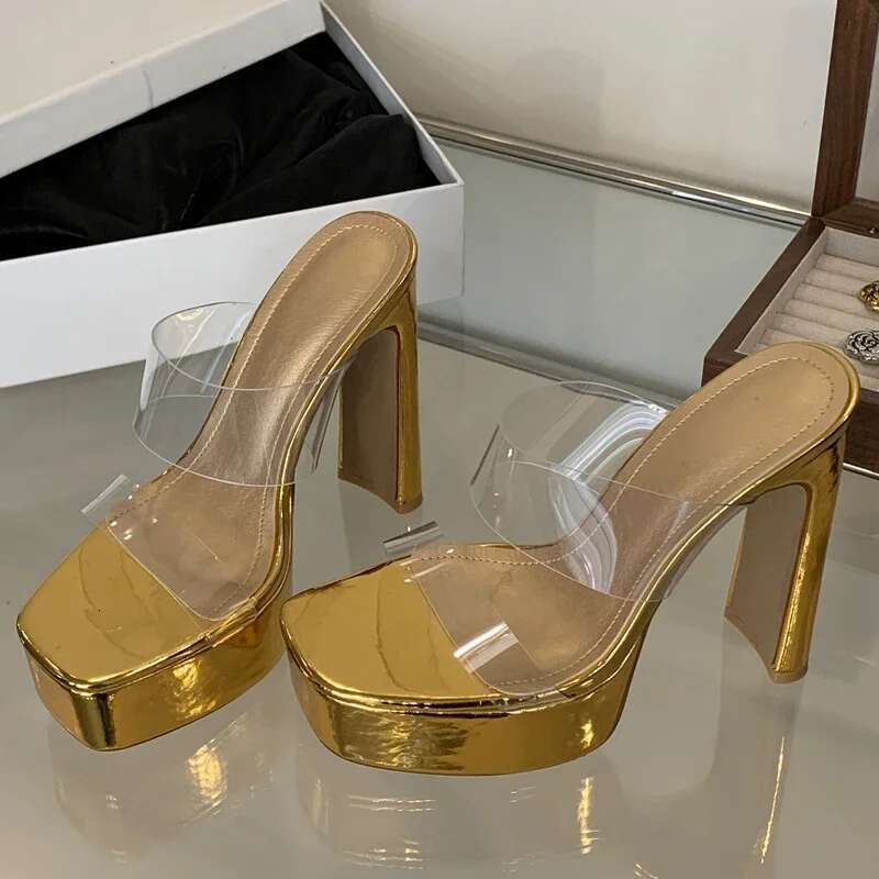 Summer Extreme Open Toe Platform Chunky High Heels Women Slippers PVC Transparent Fashion Slides Female Shoes