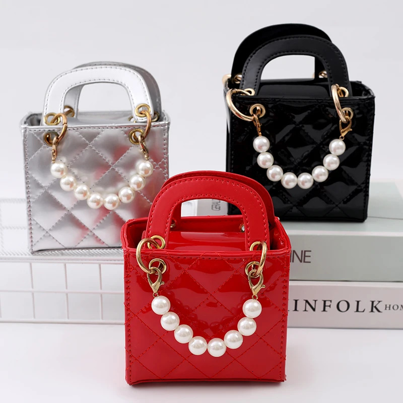 Childrens PU Leather Bag Pearl Selling One Shoulder Solid Color Fashion Simple Versatile Handbag Baby Girl Shoulder Bag 250219
