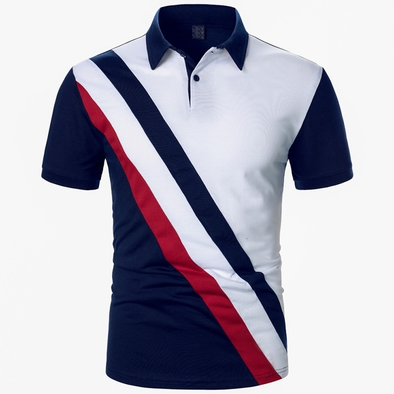 Mens Polo Shirts Stripe Matching Business Casual Style Short Sleeve Lapel Shirt Summer Trendy Sportwear Men Oversize Loose Tops 250213