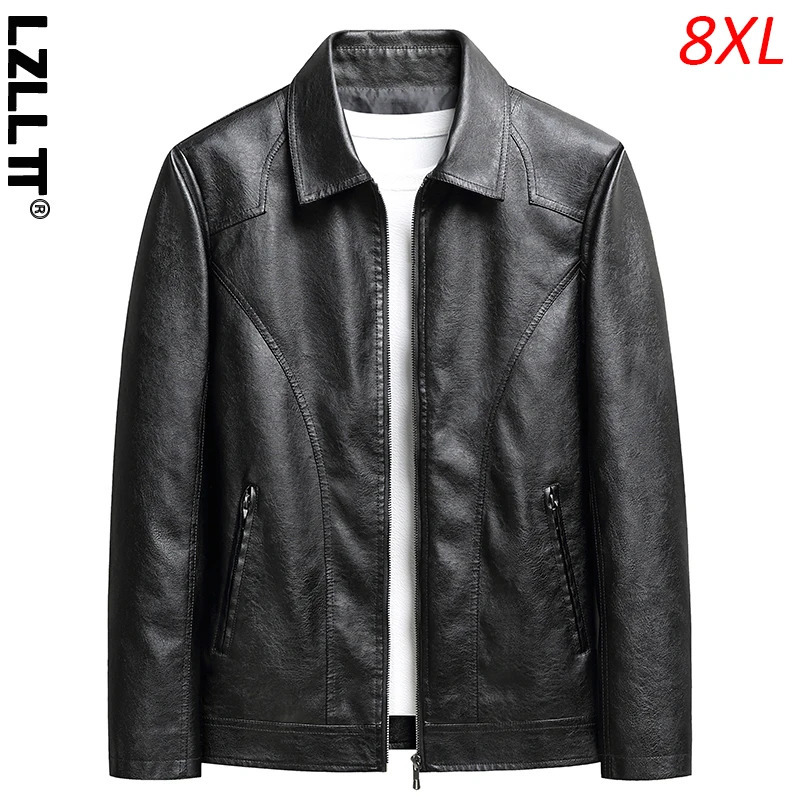 Spring Autumn Men Casual Motorcycle Biker Jacket Coats Mens Vintage Outwear Leather Man Fashion Male Plus Size 8XL 250210