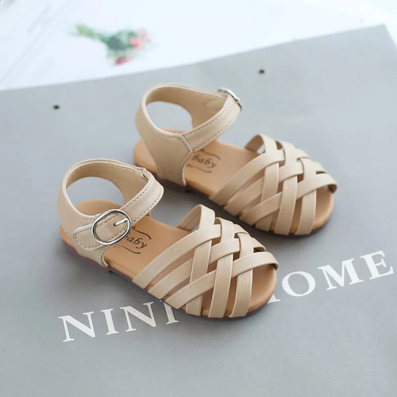 Girls Summer Sandals Baby Girl Toddler Kids Shoes Sweet Princess Soft Childrens Beach Rome Sandals Woven Cut-outs Toe-capped 250219
