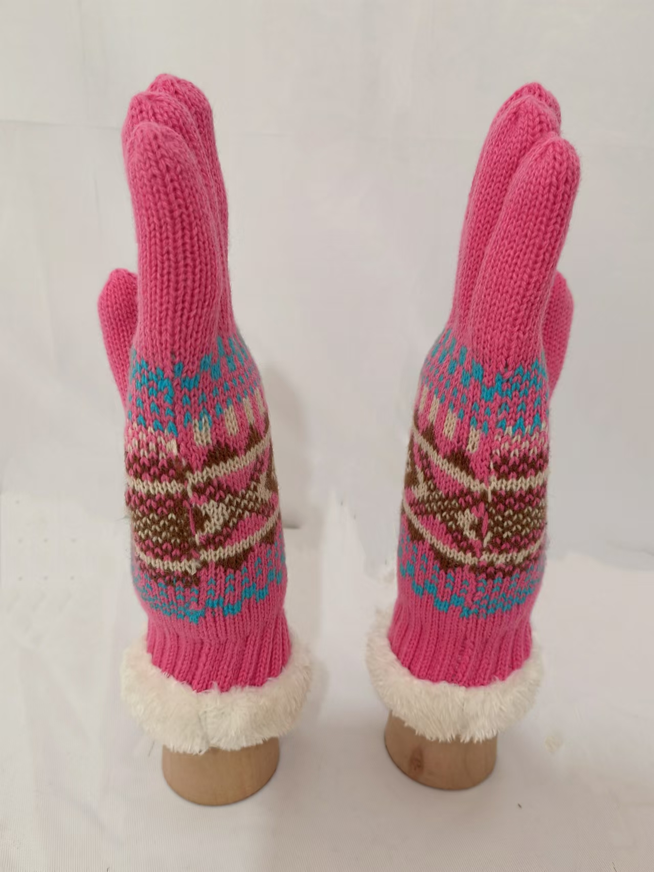 Women's winter padded outflap jacquard warm acrylic knitted gloves XYS006