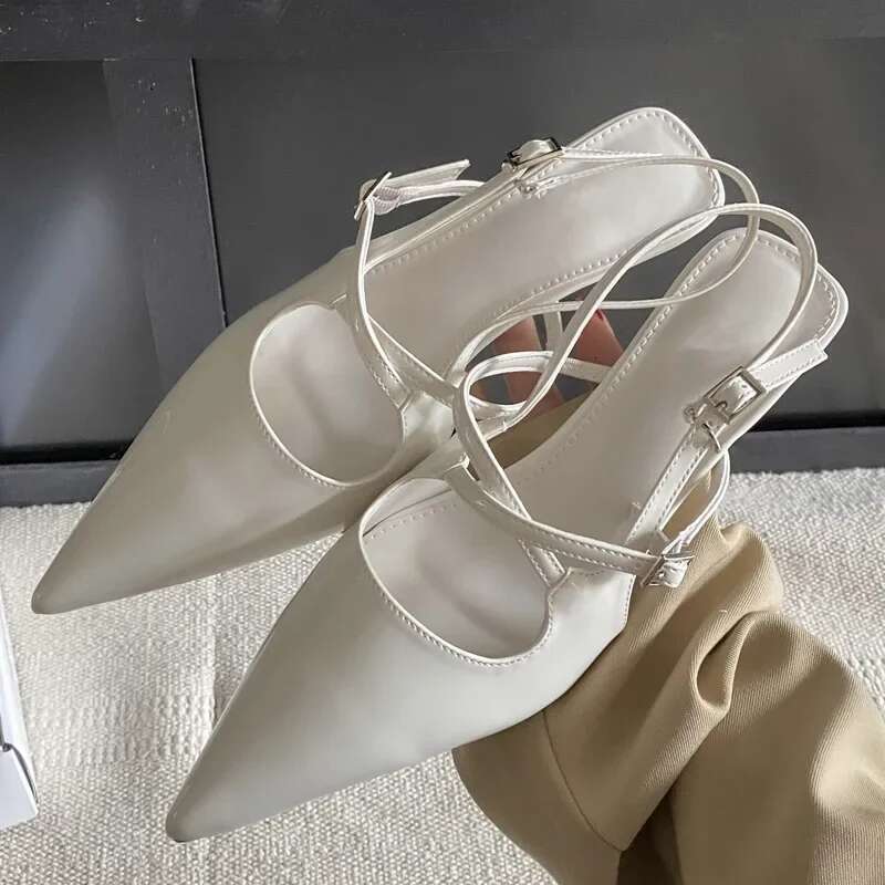 New Fashion Thin Low Heels Women Pumps Elegant Pointed Toe Buckle Strap Party Dress Mule Shoes atillas De Mujer