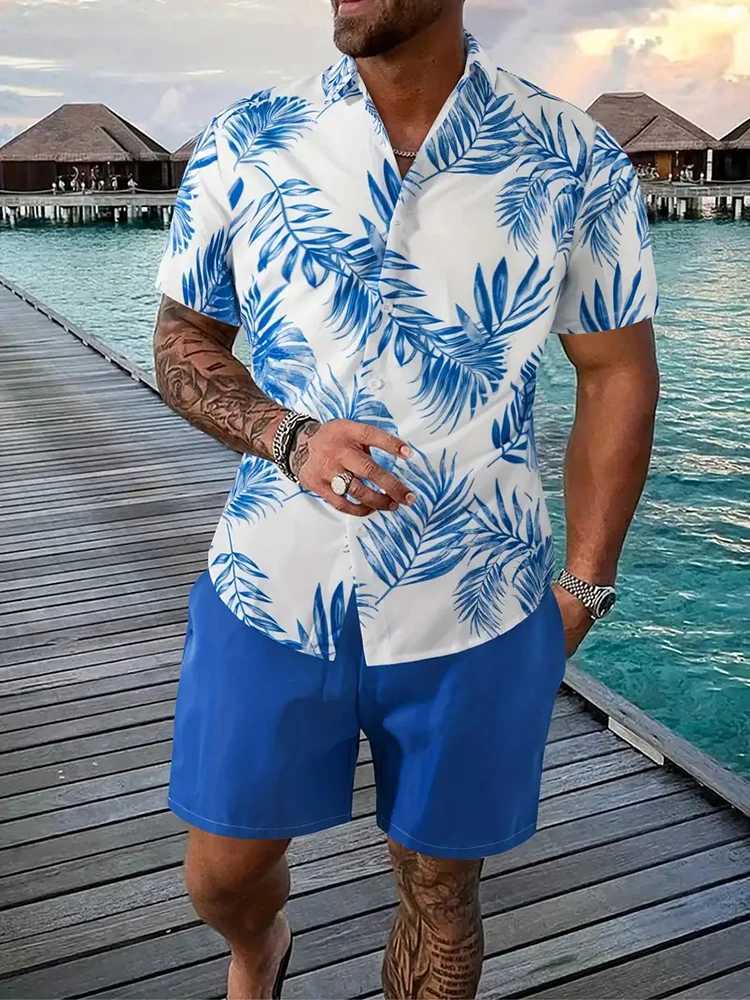 Hawaiian Mens Short-sleeved Shirt And Beach Shorts Set Summer Casual Mens Shirt Beach Vacation Loose Breathable Mens ShortsXJ250218