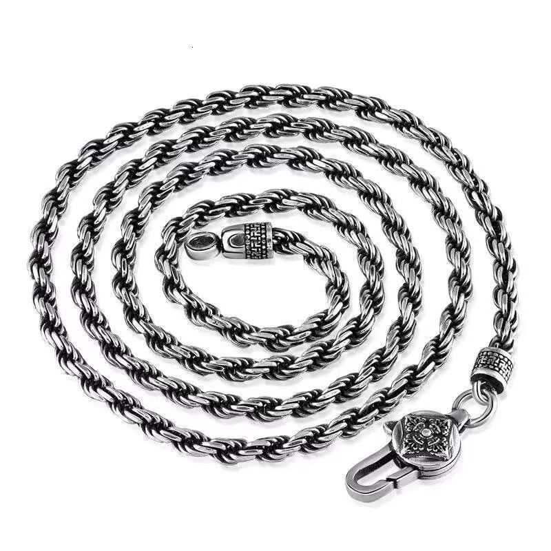 Metal Hemp Rope Necklace Personalized Retro Vra Sier Chain Men Trendy