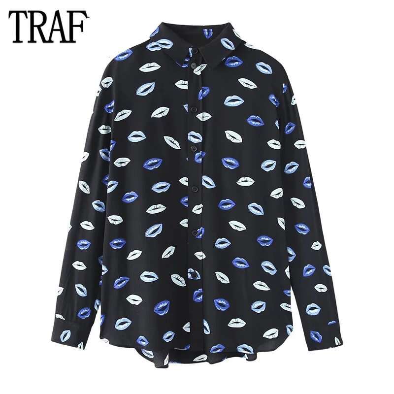 Women's Print Button Up Long Sleeve Shirts And Blouses For Women Asymmetric Collared Shirt Woman
