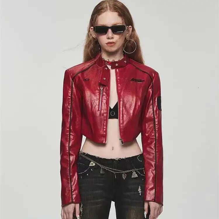 PU Jacket Zipper Reflective Hip Hop American Retro Streetwear Casual Short Coat Autumn Women Windproof Jackets