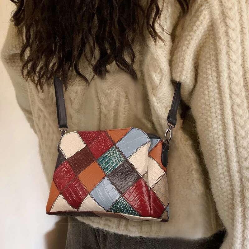 Genuine Leather Handbags Free Shipping Cowhide Coloful Crossbody Clutch Bag Purse Designer Women's Bags