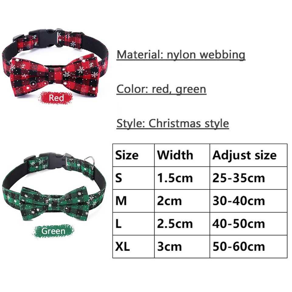 Dog Collar with Bow tieChristmas Plaid Snowflake Dog Collar with Adjustable Buckle Suitable for Small Large Dogs Cats Pets W250219