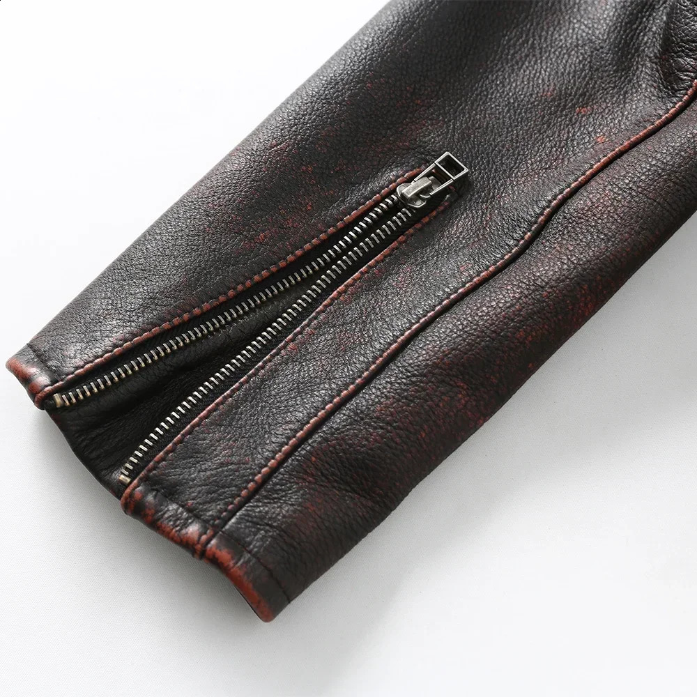 Retro mens leather jacket ultra-thin fit 100% natural denim mens leather jacket mens leather clothing autumn Asian size M604 250214
