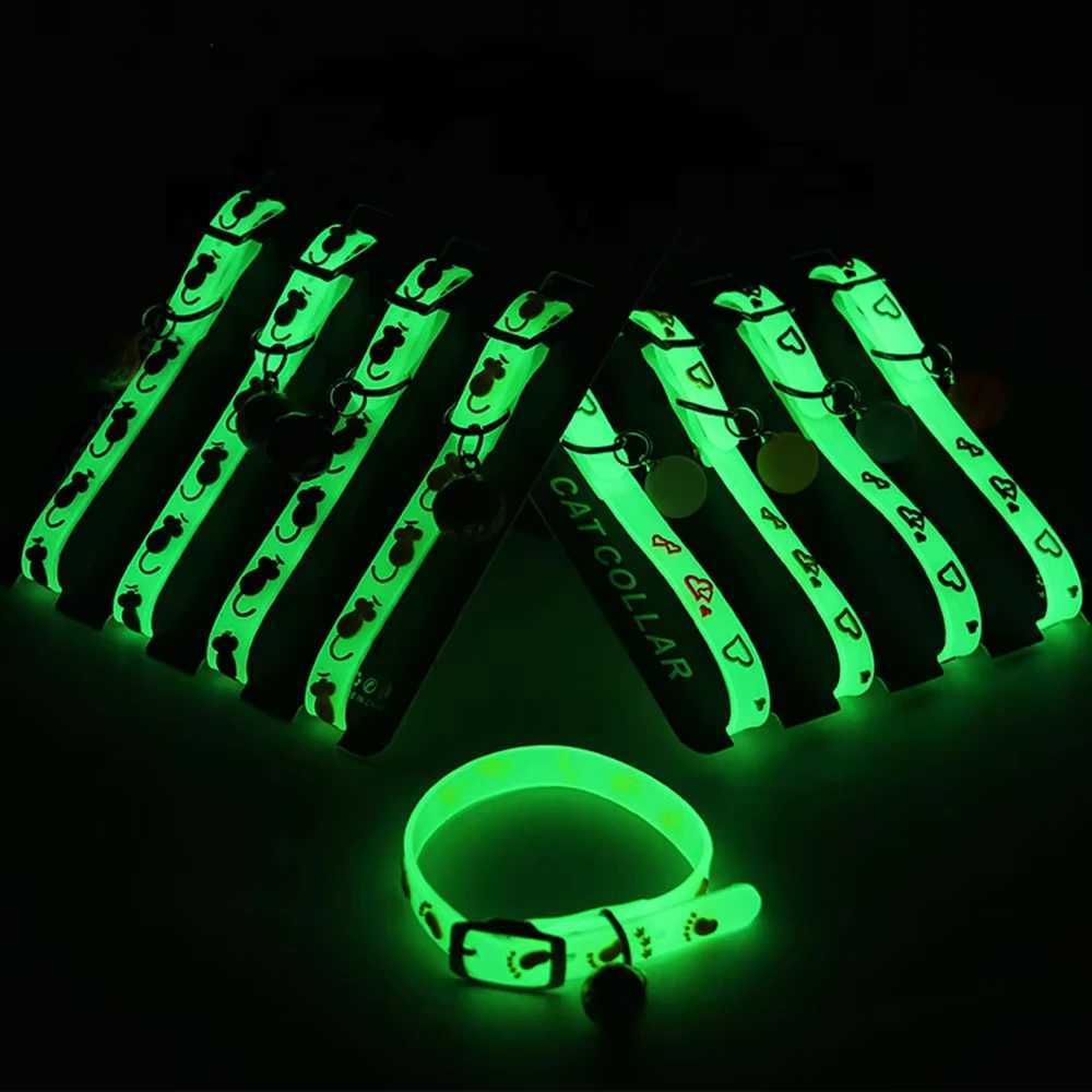 Luminous Cat Necklace Glowing Small Dog Cat Collar Anti-Loss Fluorescent Silicone Cat Bell Collar Neck Ring Pet Cat AccessoriesXJ250218