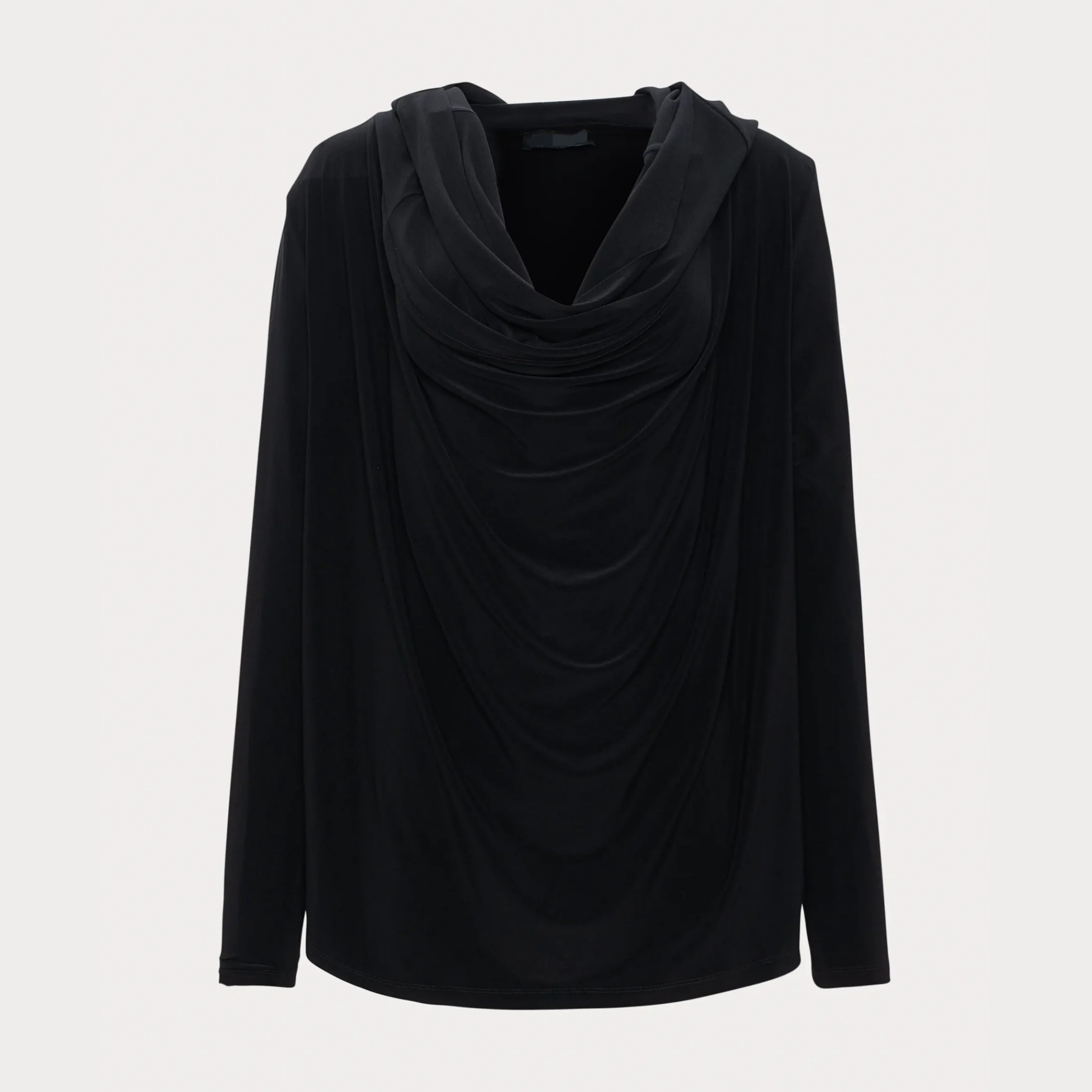 Stylish Black Loose Hooded Draped Neckline Sweater Long Sleeves Top for Women