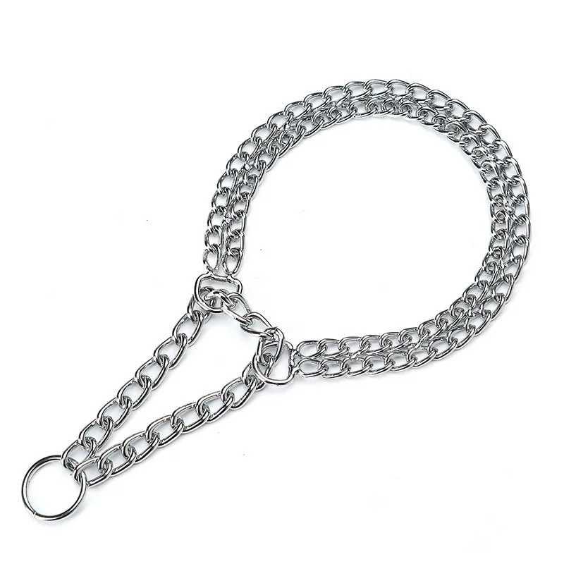 35-70cm Dog Collar Metal Adjustable Double Row Telescopic Chain Triple Ring Explosion-Proof Punch Collar Dog Training Supplies W250219