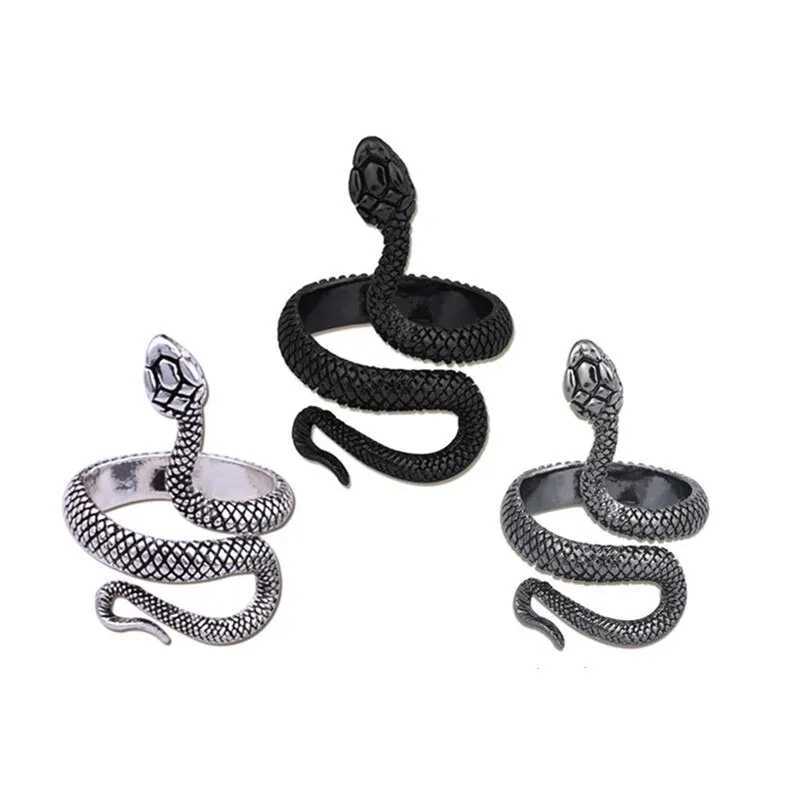 3pcs Ring Set For Both Men And Women Hip Hop Style Personalized Exaggerated Snake Retro Electrophoresis Gun Black RingXJ250219