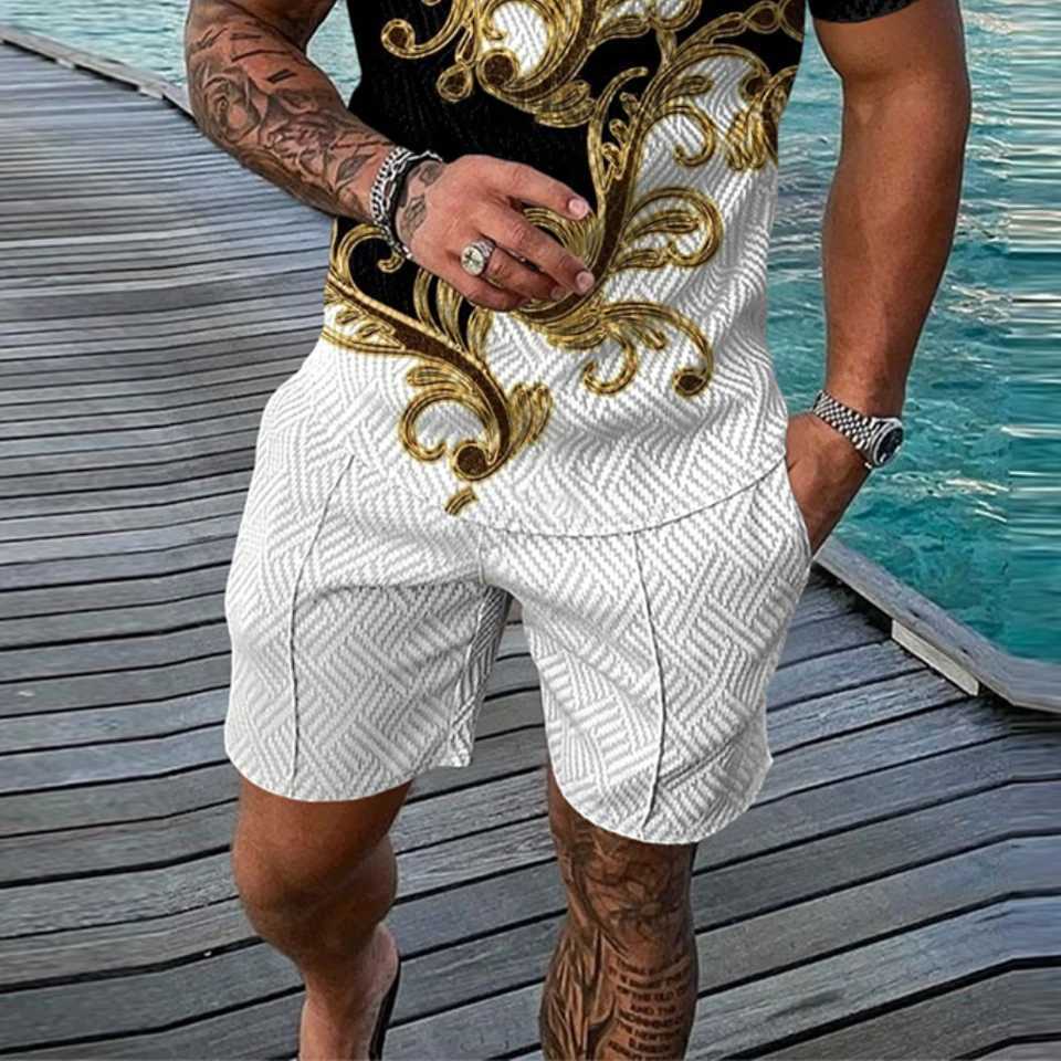 New Mens Printed Shirt Sets Pullover Tops+ Short Pants Summer Beach Casual Mens Shorts Two Piece Outfits Fashion Sets ClothingXJ250218
