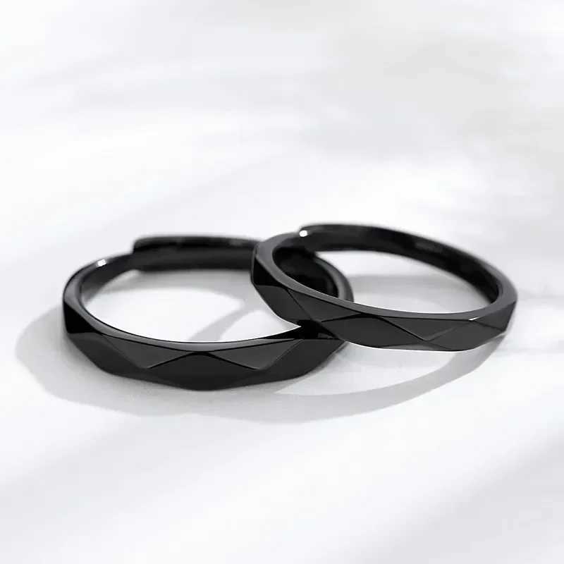 1Pair Black White Lozenge Couple Rings Open Ring for Women Men Adjustable Finger Rings Romantic Lovers Anniversary Jewelry GiftXJ250219