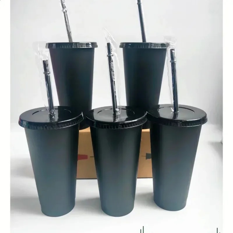 5pcs Tumblers with Lids and Straws Reusable Plastic Cups Iced Coffee Large Water Bottle Party Cold Mug Summer Drinkware 250224