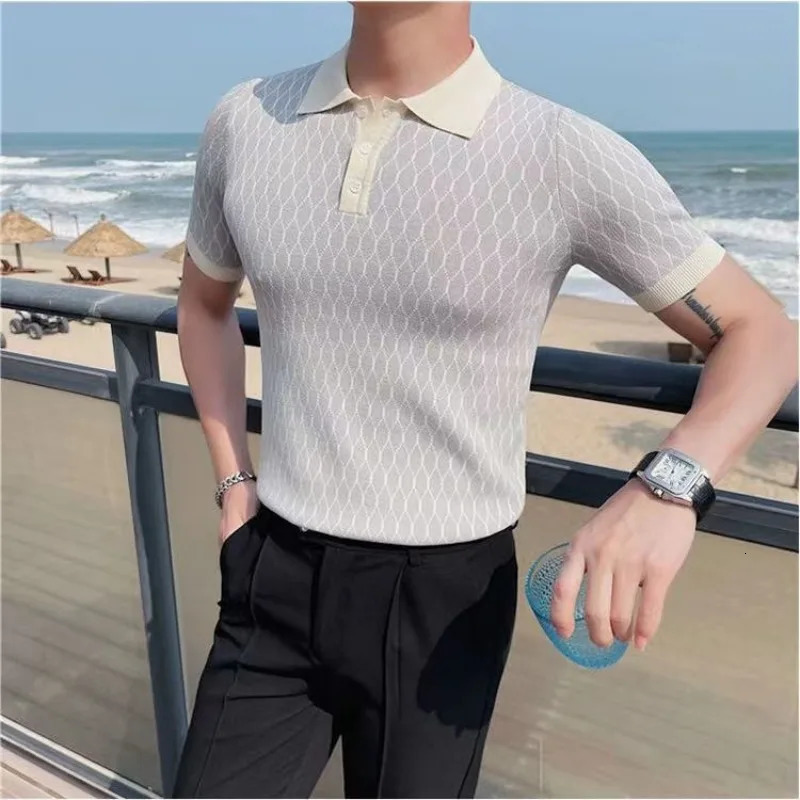 Spring Summer Fashion Polo Pullover Short Sleeve Tees Casual Versatile Western Clothing Knitted Mens Shirts 250219