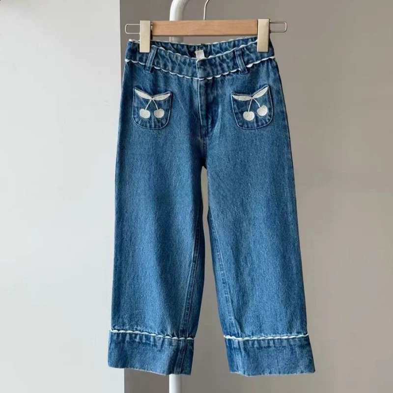 2025 Summer EM Fashion Girl Denim Dress Cute Embroidered Printed Jean Top and Shorts Pant Set Clothes Kids Princess Dresses 250218