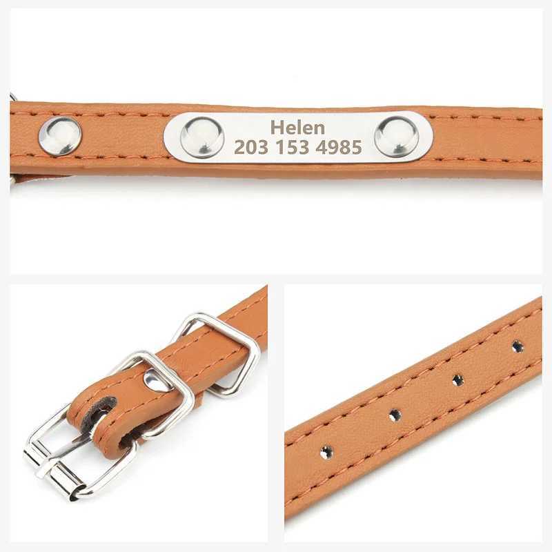 Name Tag Pet Dog Collar for Small Medium Large Dogs Custom ID Nameplate Soft PU Leather Puppy Cat Dog Collar Supplies W250219