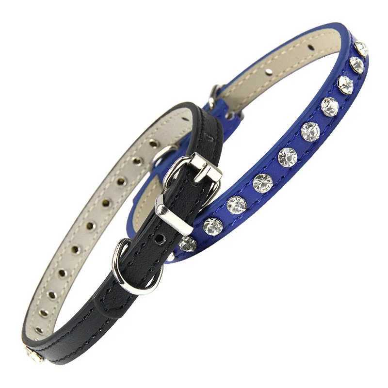 12 Colors Bling Rhinestone PU Leather Collar for Dog Cat Pet Accessories Crystal Diamond Dog Collar and Leash for Small DogsXJ250218