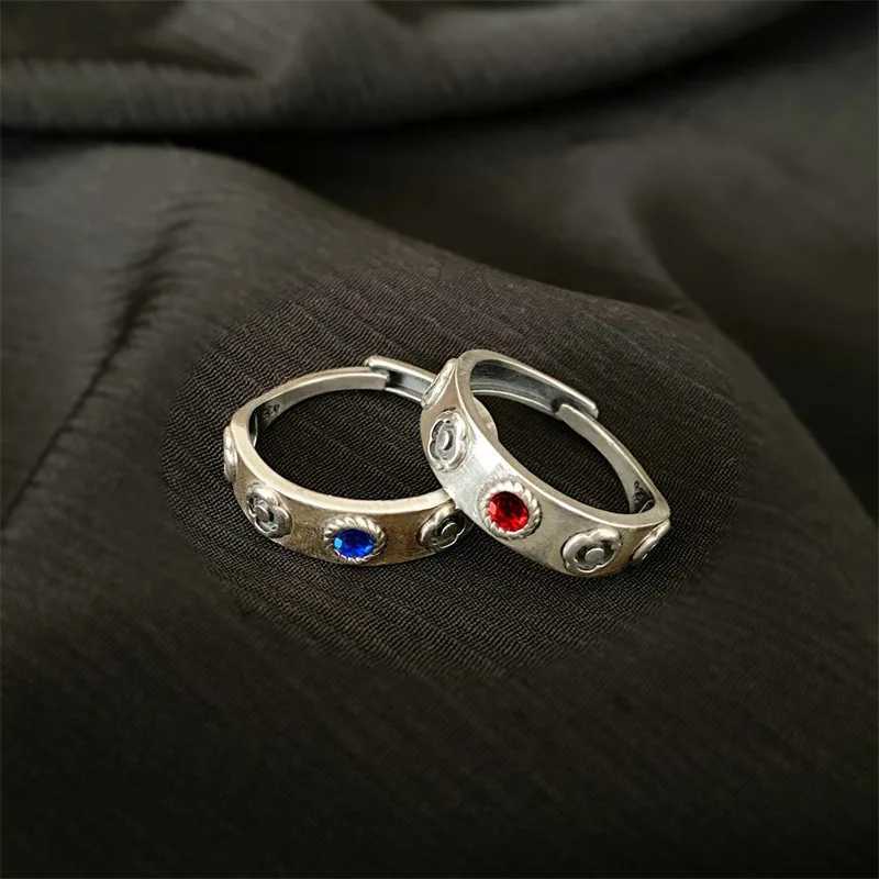 2024 New Fashion Women Vintage Zircon Inlaid Flower Adjustable Finger Ring Women Simple Zircon Flower Engraved Adjustable RingXJ250219