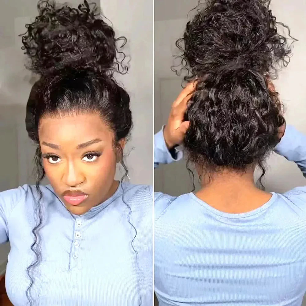 Invisible hd Full lace wig ,natural ponytail 360 lace frontal Wigs Human Hair Wigs Preplucked, Deep Curly Glueless Wig can be Full Lace human