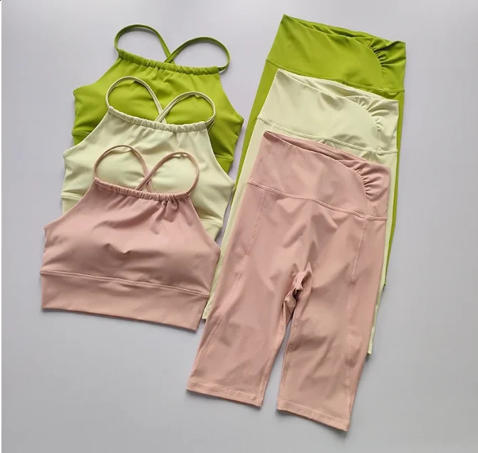 Yoga Suit with Back Strap Gather Sports Underwear Sport Bras with Shorts Women Running Fast Dry Training Fitness Cycling Pants 250219