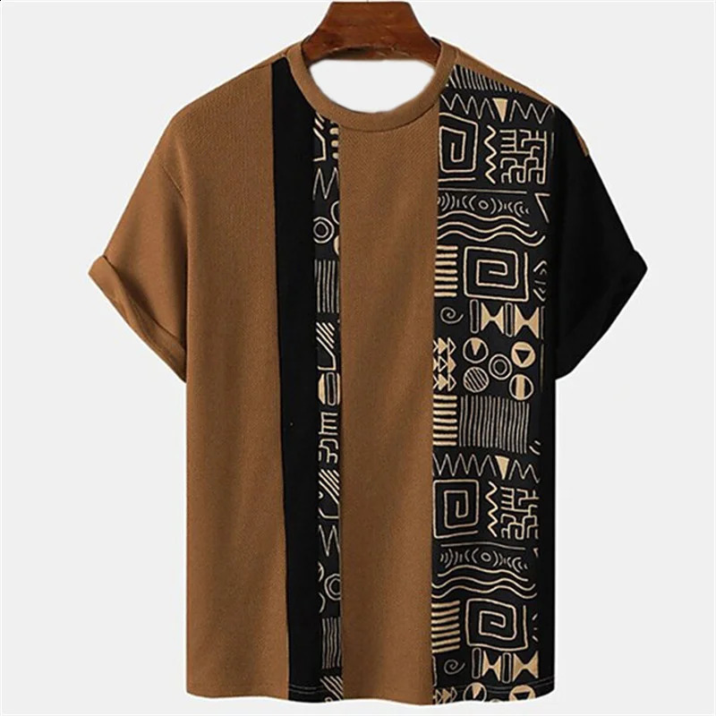 Tribal Ethnic Pattern TShirt For Men Colorful Splicing 3D Printed Tees Summer Casual ONeck Tops Short Sleeves Loose T Shirts 250217