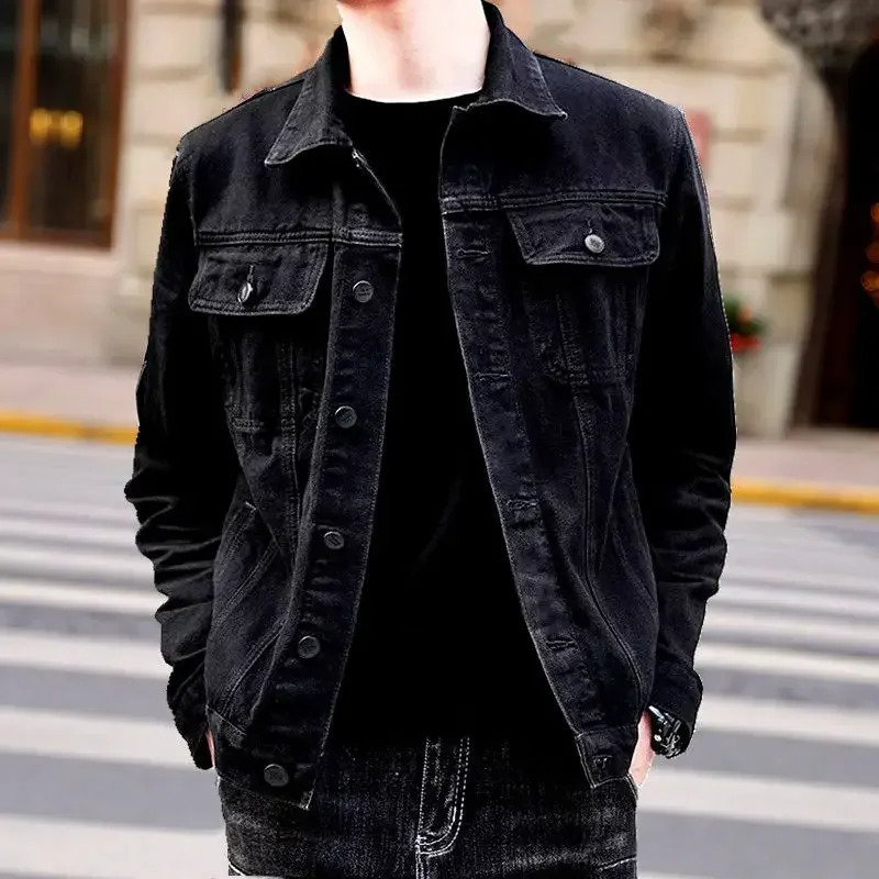 Denim Jackets Man Black Button Jeans Coat for Men Rock Cowboy One Piece Original ed ner Korean Clothes Y2k G 250214