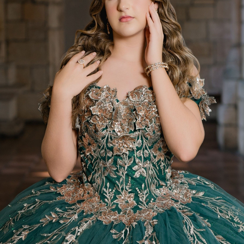 Blackish Green Shiny Quinceanera Dresses Ball Gown Off The Shoulder Applique Lace Beading Tull Party Birthday Sweet 16 Dress Vestido 15 De Anos