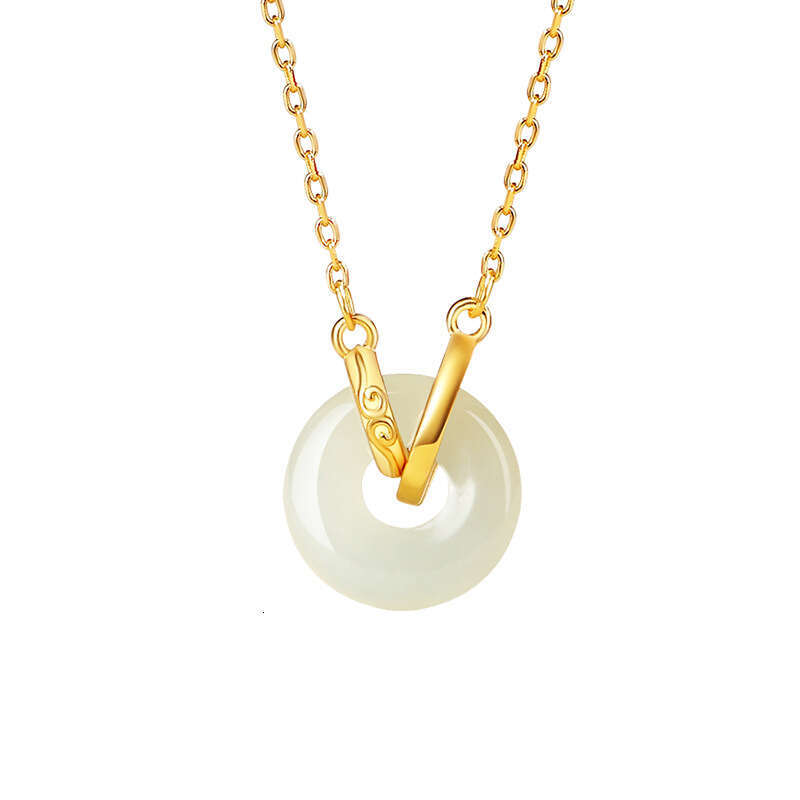 Hotan Jade Peace Buckle Sterg Sier Necklace Female China-Chic Ethnic Style ked Ins High level Palace Pendant